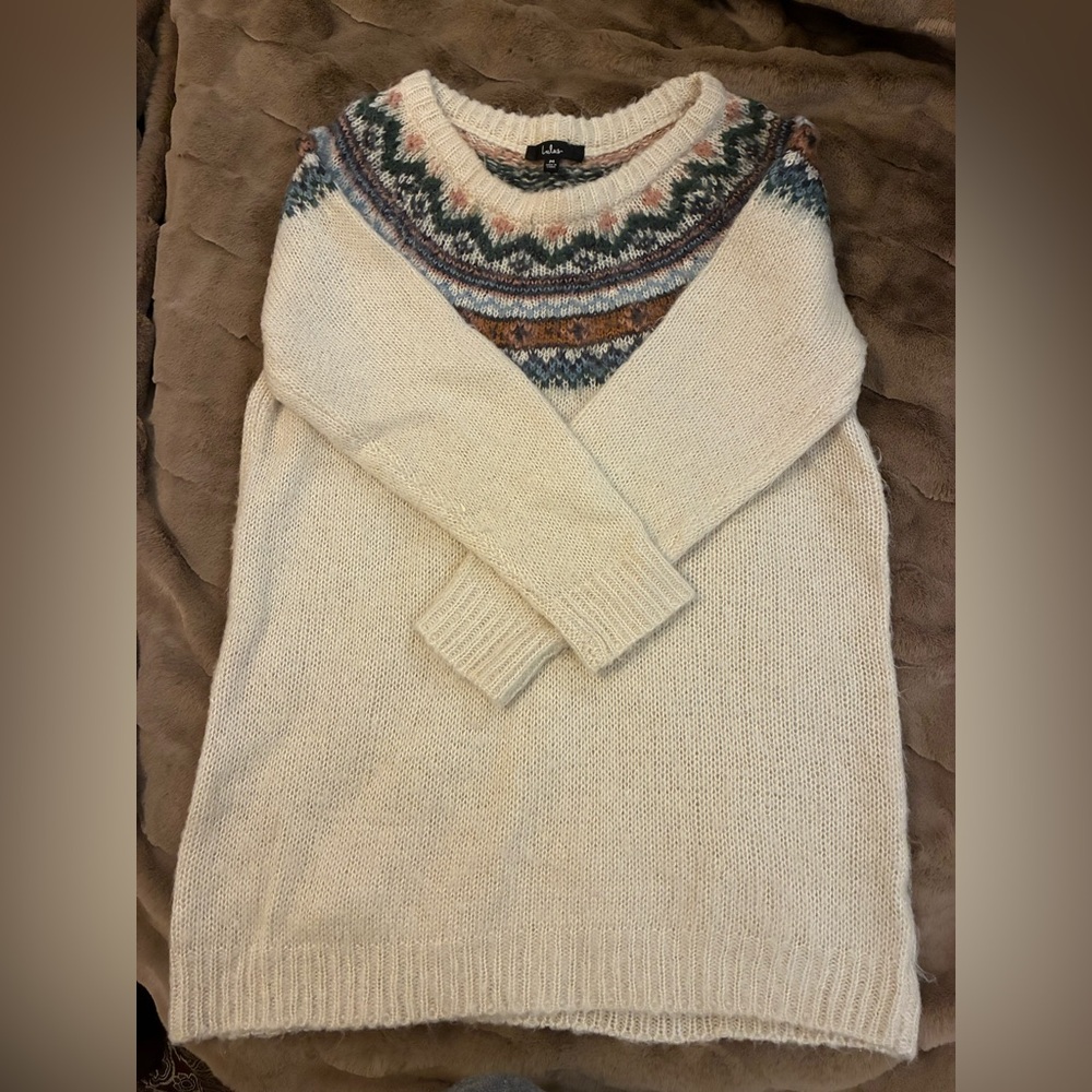 Women’s Lulus Brand Cozy Cream Patterned Sweater Size Large